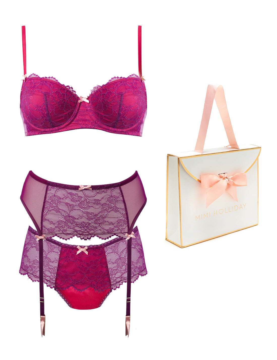 Tourmaline Padded Bra, Brief, Suspender & Bag Gift Set
