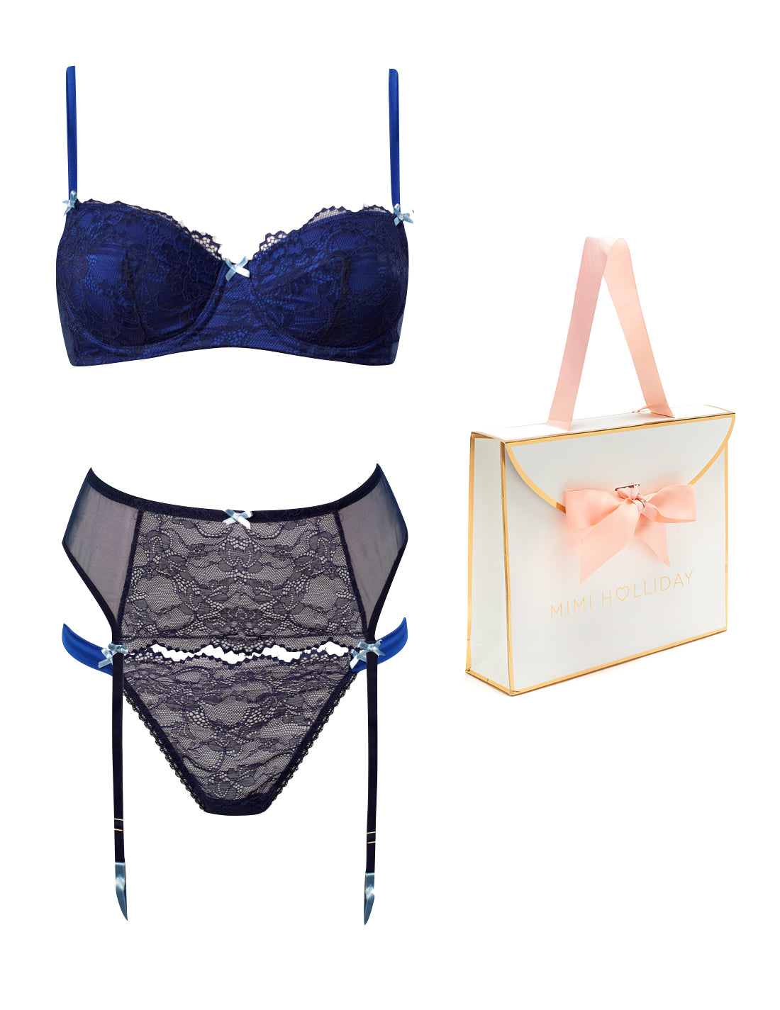 Tanzanita Padded Bra, Brief, Suspender & Bag Gift Set
