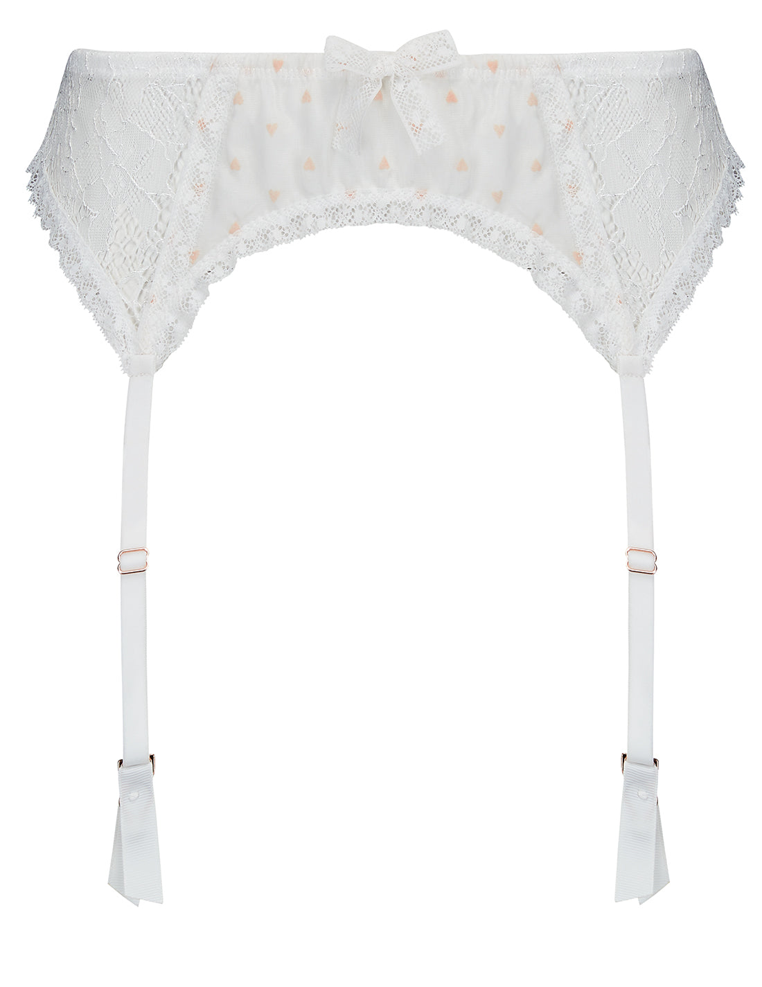 White & Pink Hearts Silk Suspenders - Mimi Holliday Designer Lingerie